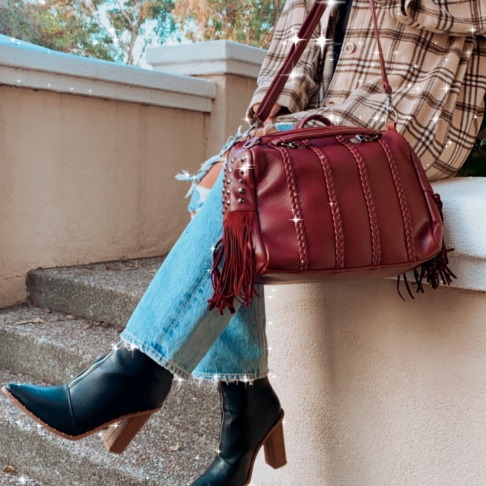 Satchel with braid and fringe detail